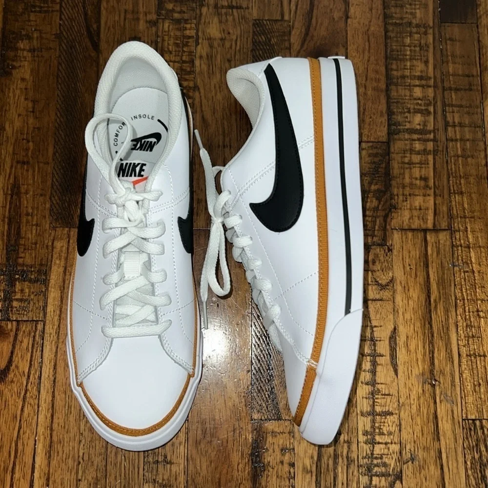Nike Court Legacy White Black Brown Sneakers Youth 6.5  or Women’s 7.5 NWT